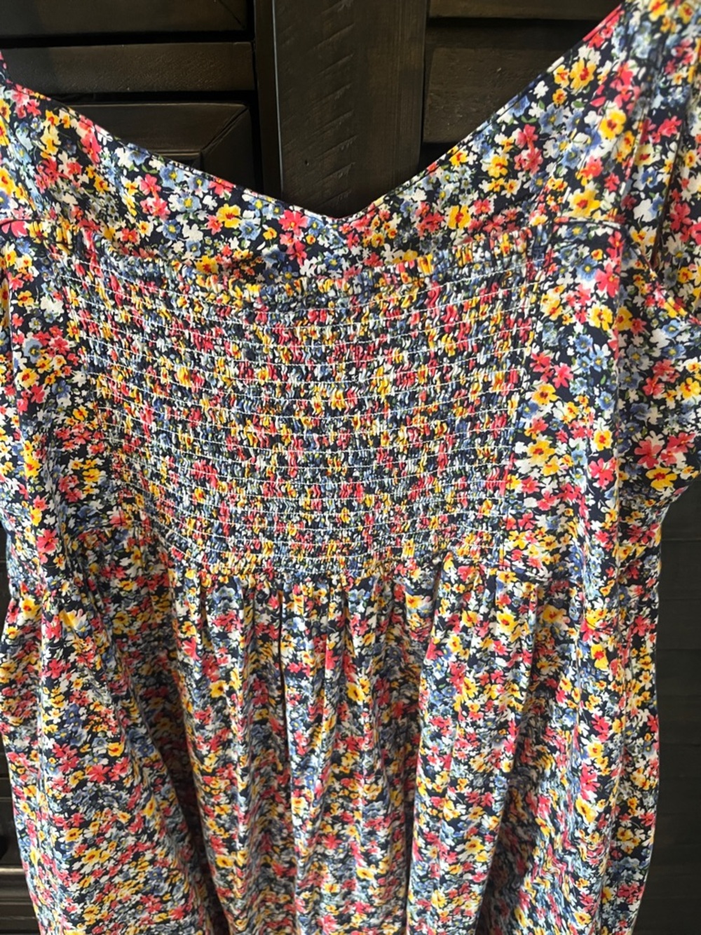Old Navy Navy Floral Dress with Yellow and Pink Blue floral Accents - Picture 4 of 5